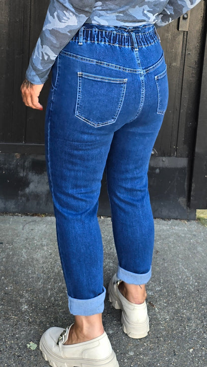 Tina jeans mørkblå med strikk