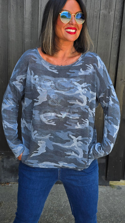 Rock topp camo blå