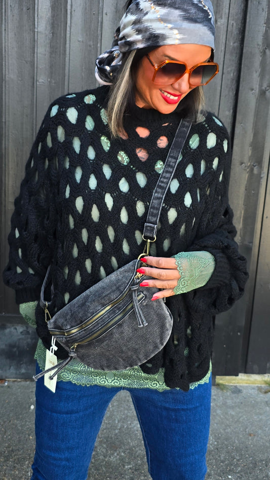 Wicky veske denim gråsvart