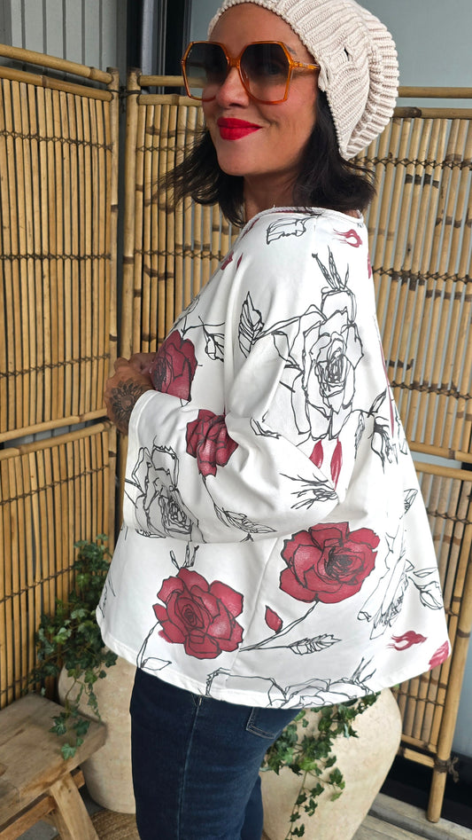 Hanna topp med blomster offwhite