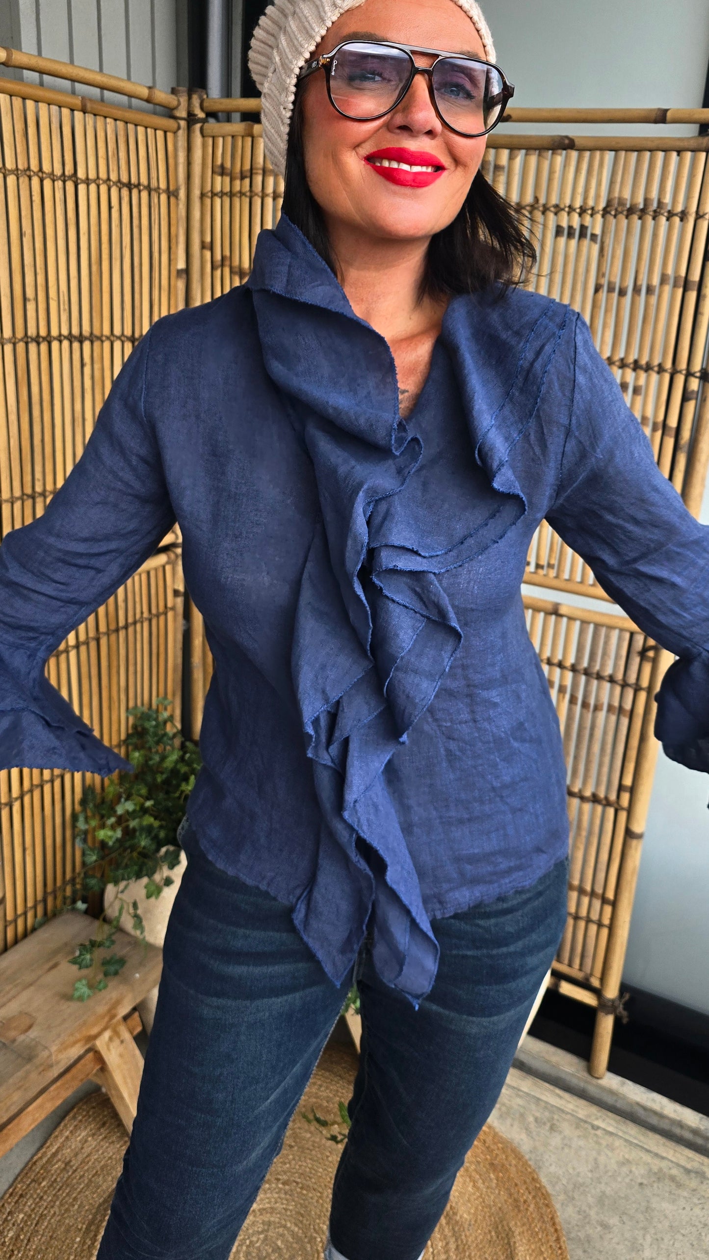 Frida lin skjortebluse navy