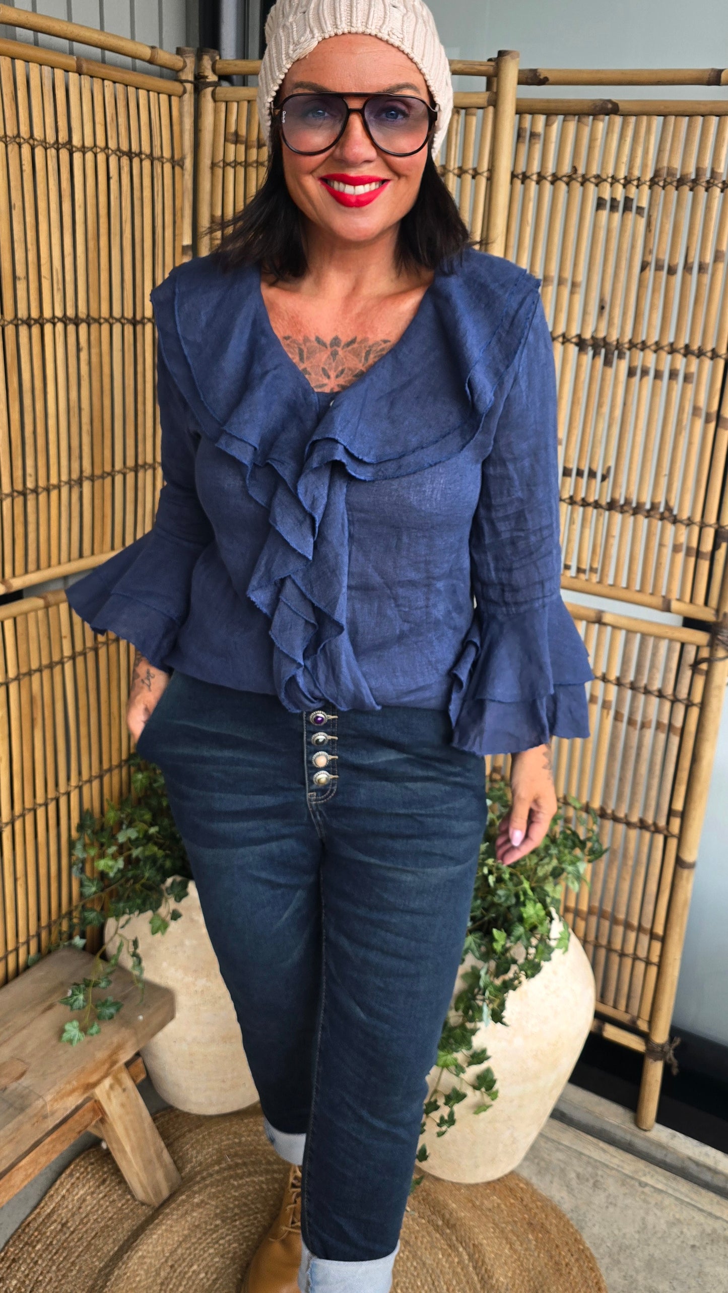 Frida lin skjortebluse navy