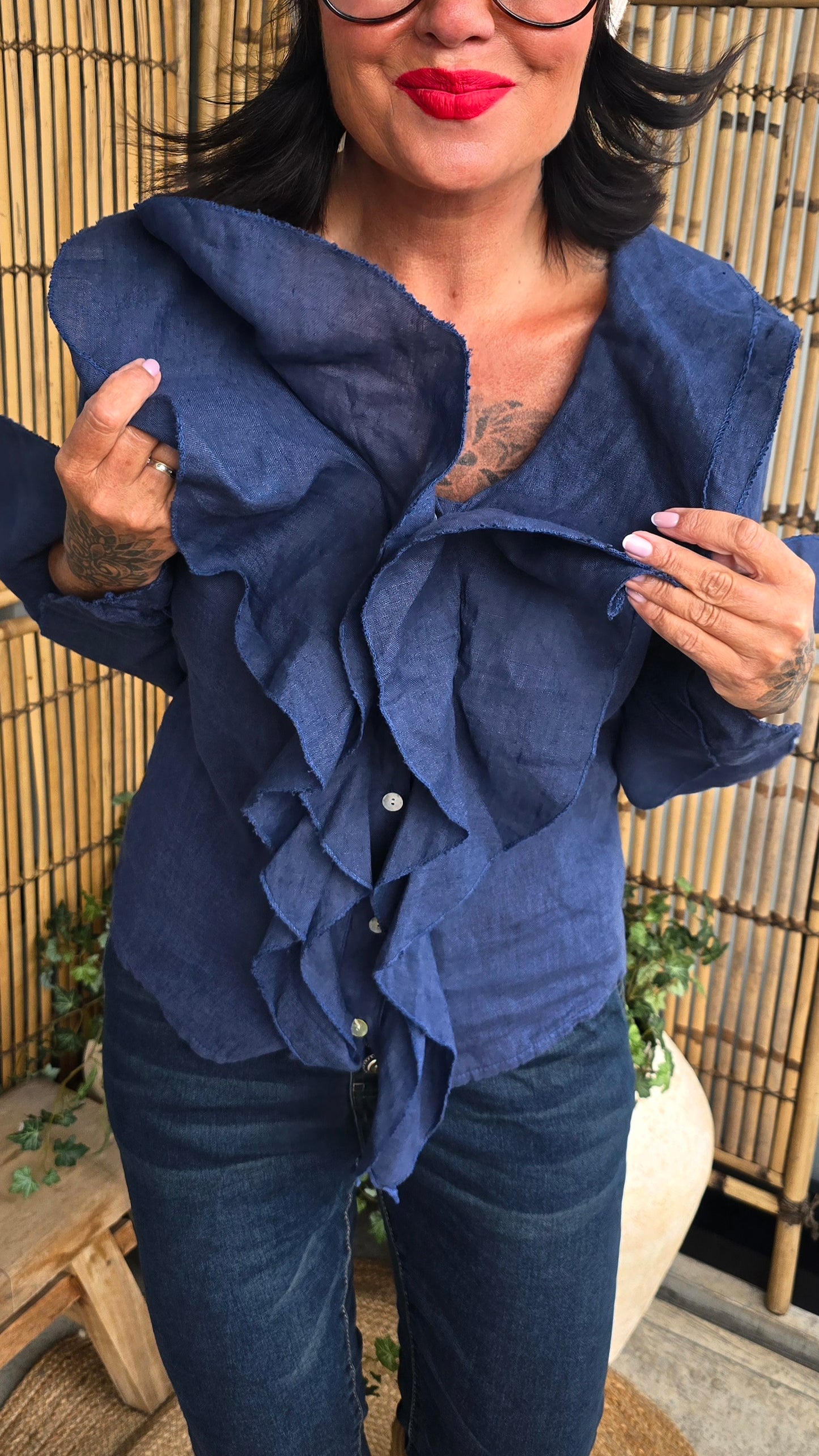Frida lin skjortebluse navy