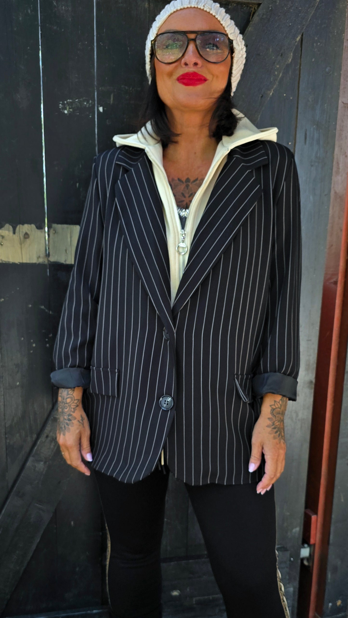 Linda hoodie blazer jakke med striper