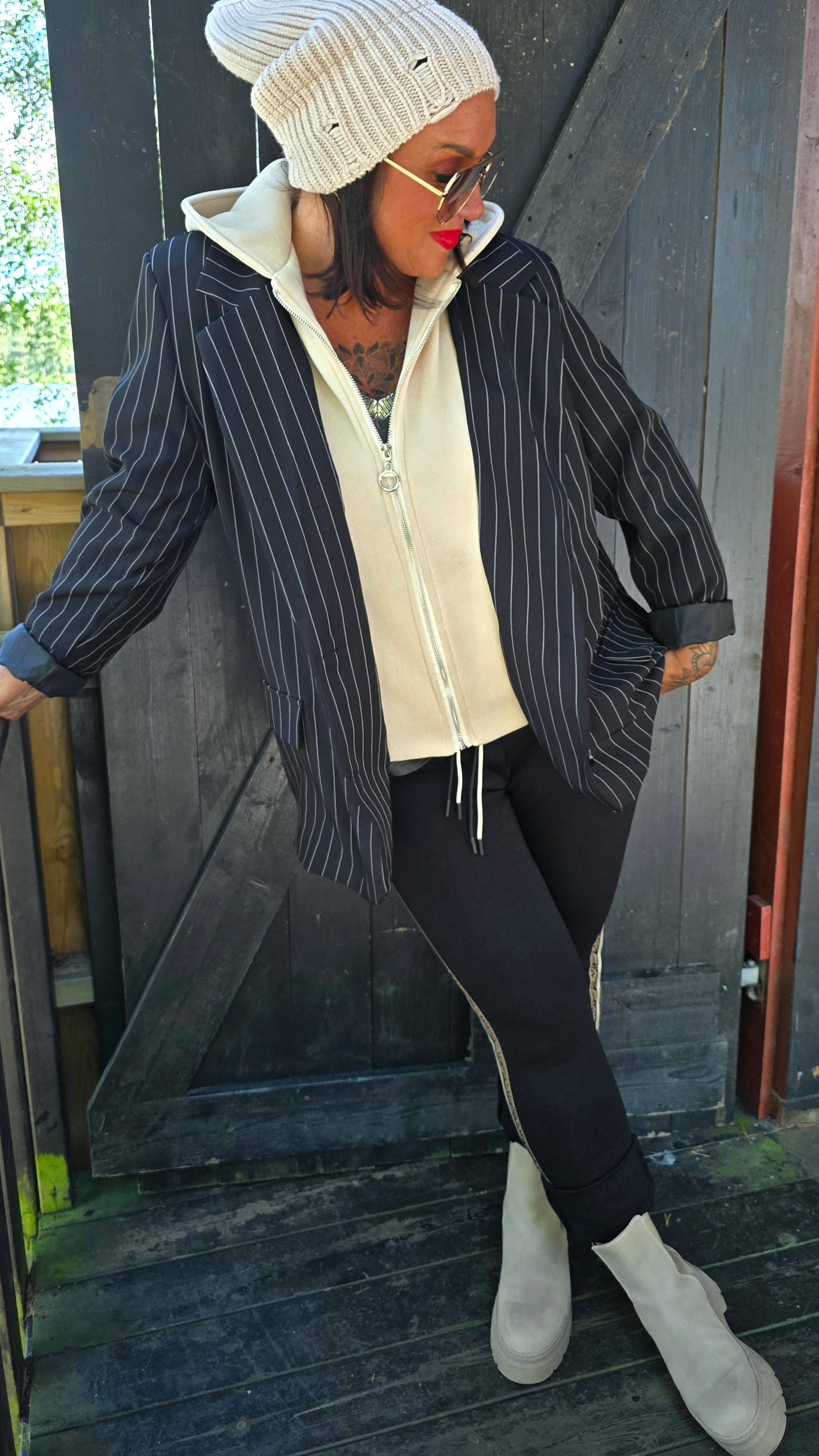 Linda hoodie blazer jakke med striper