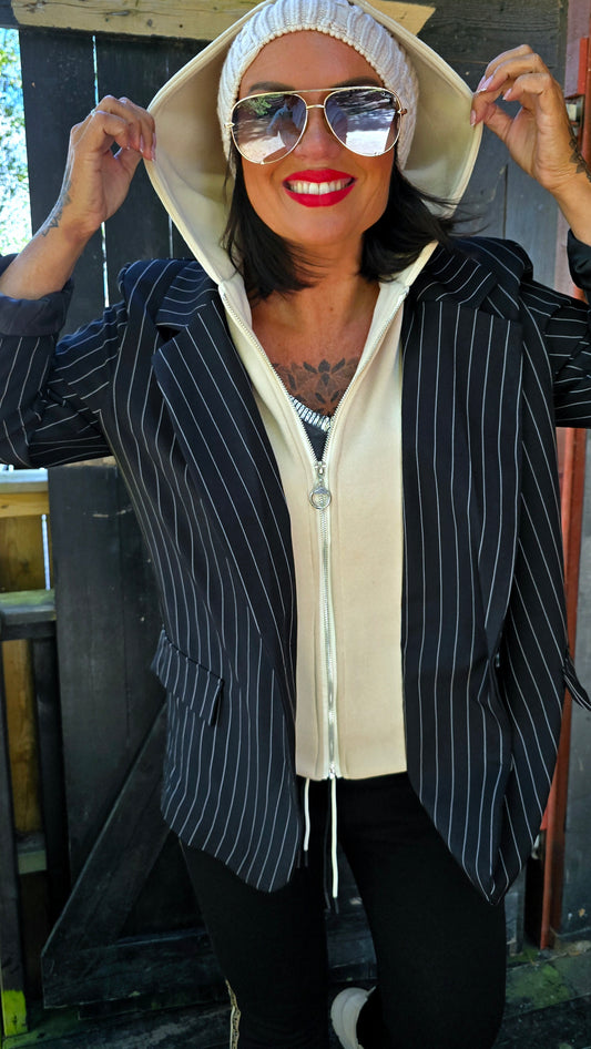 Linda hoodie blazer jakke med striper