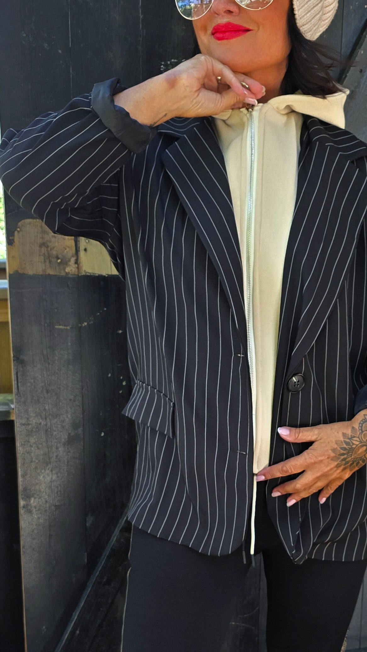 Linda hoodie blazer jakke med striper