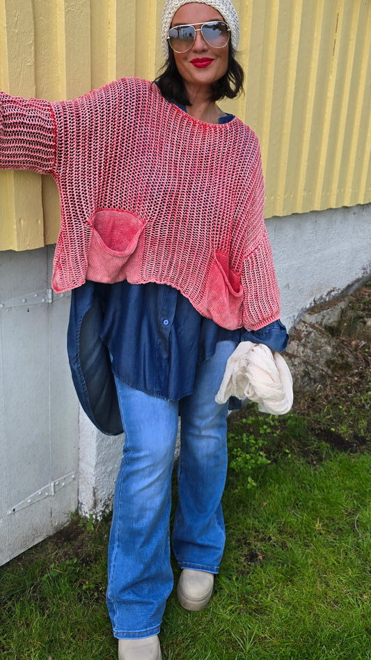 Oliva kort genser rød