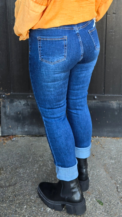 Thea jeans mørk blå med strikk