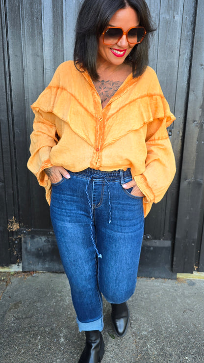 Thea jeans mørk blå med strikk