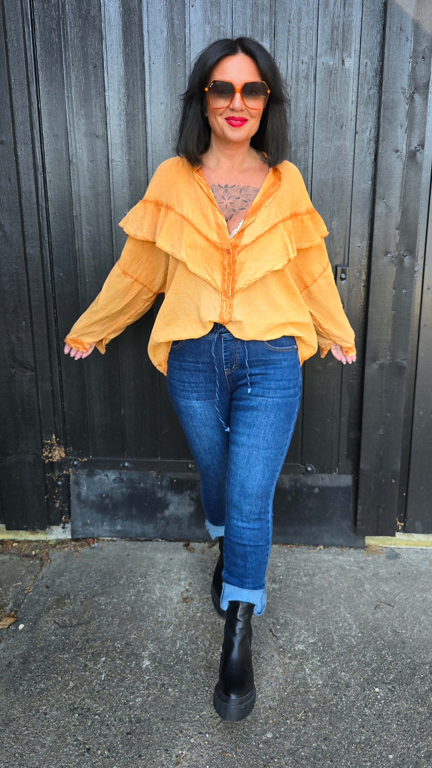Thea jeans mørk blå med strikk