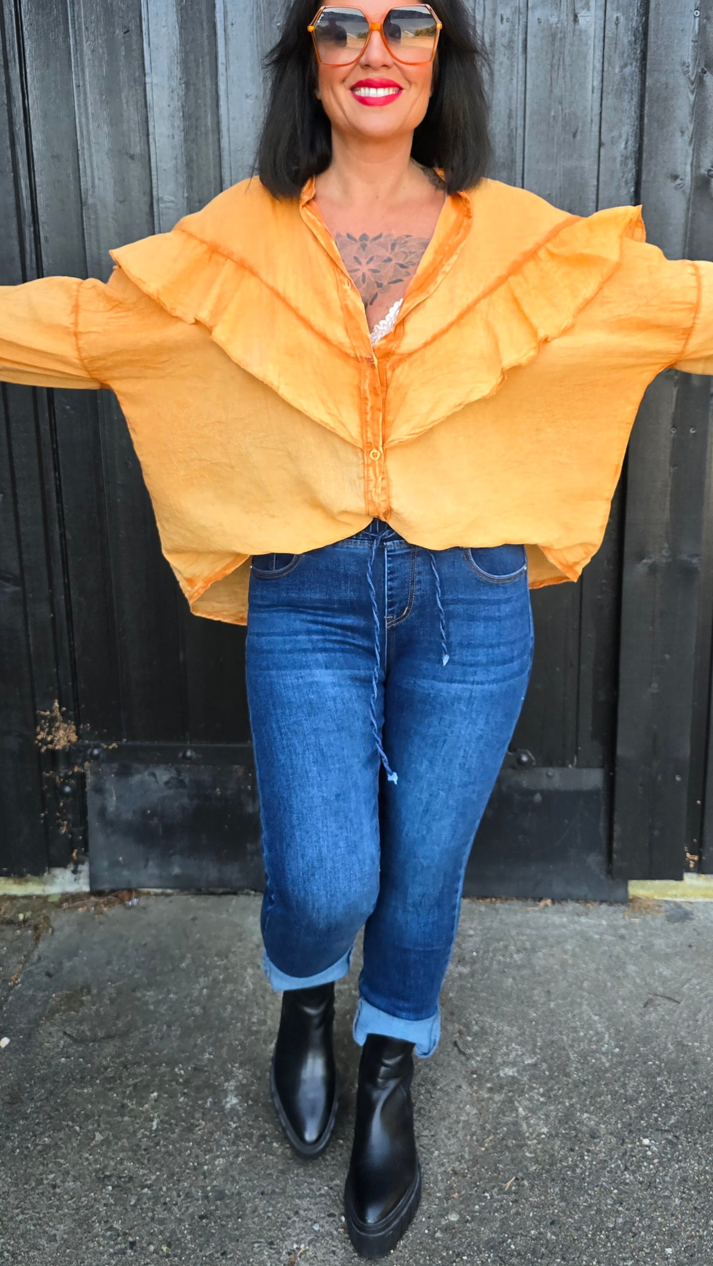 Thea jeans mørk blå med strikk
