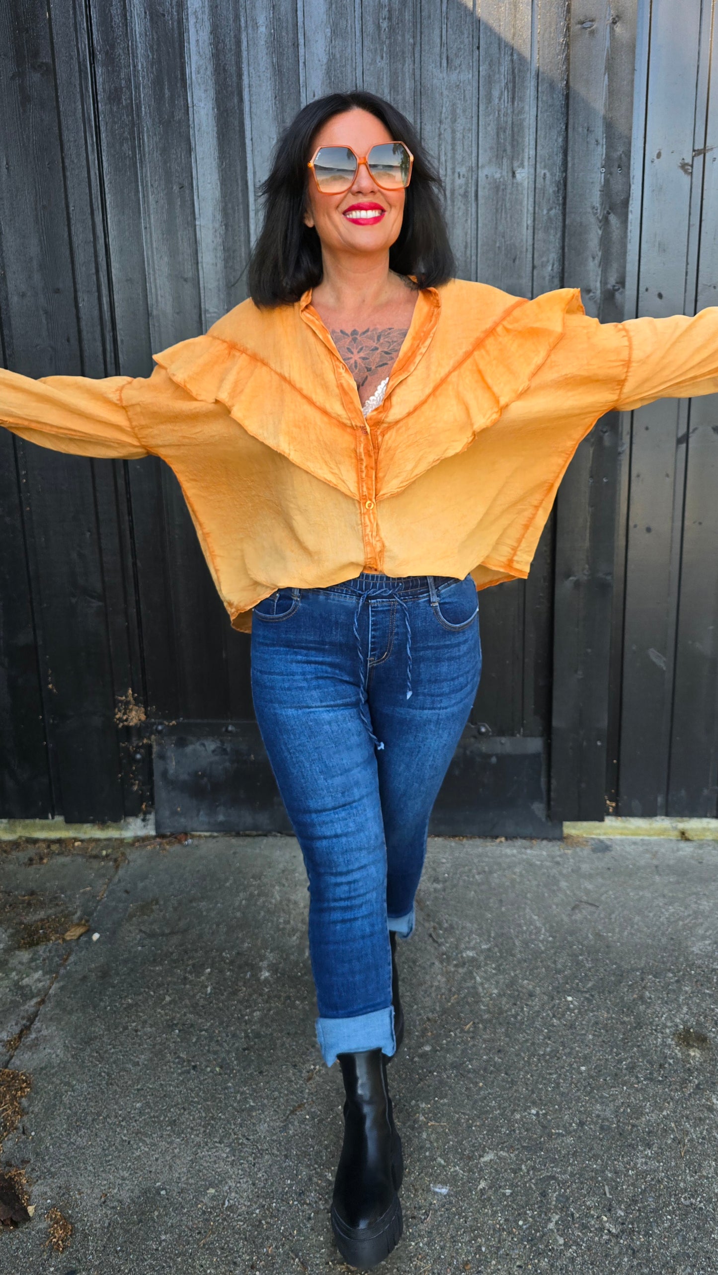 Thea jeans mørk blå med strikk