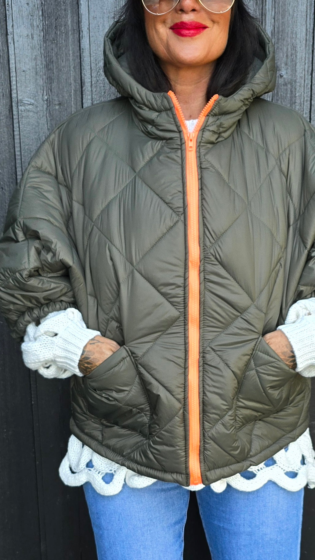 Elsa jakke kaki med orange glidelås