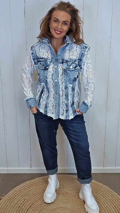 Johanne denimskjorte med blondepaneler