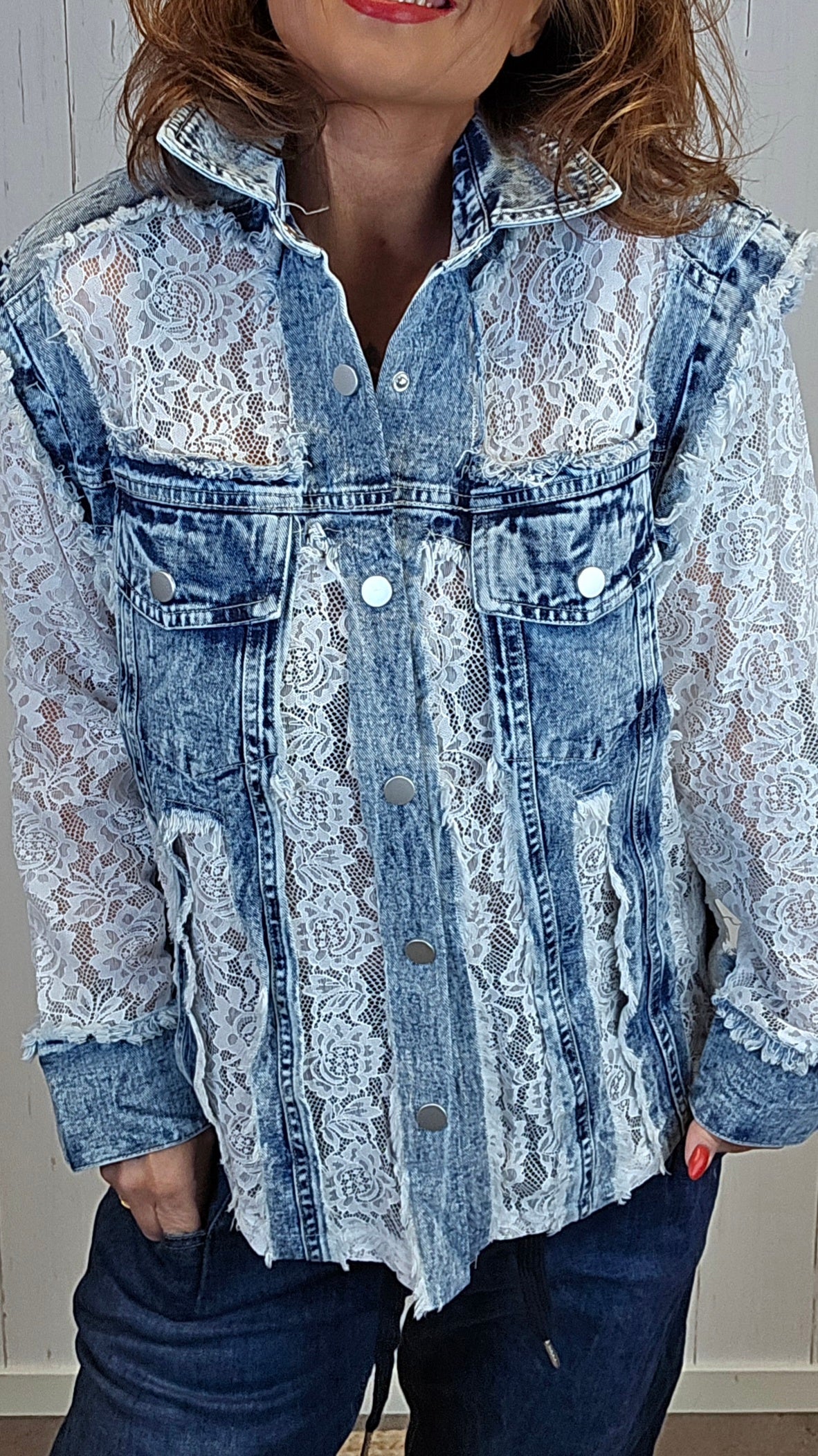Johanne denimskjorte med blondepaneler