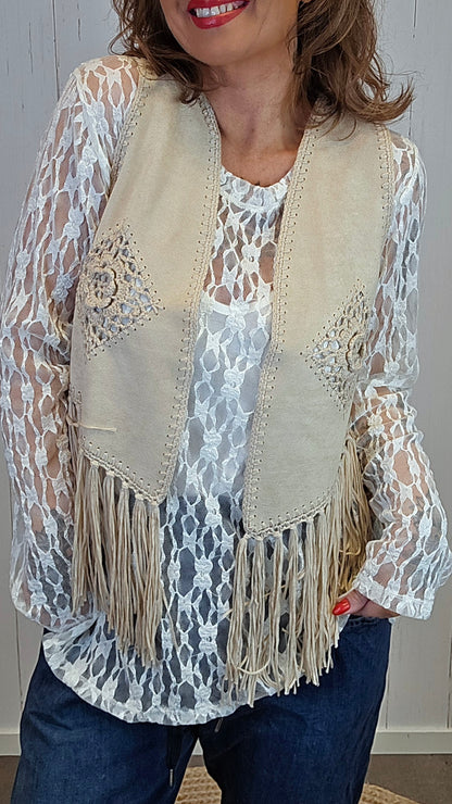 Birgit frynsevest beige
