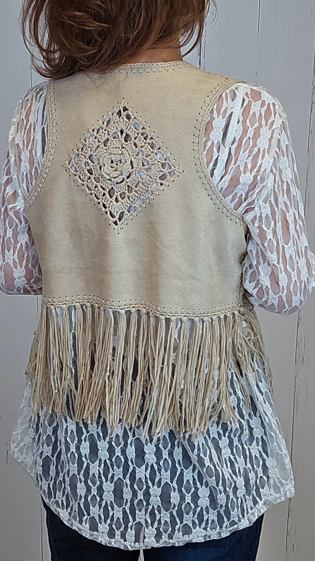 Birgit frynsevest beige