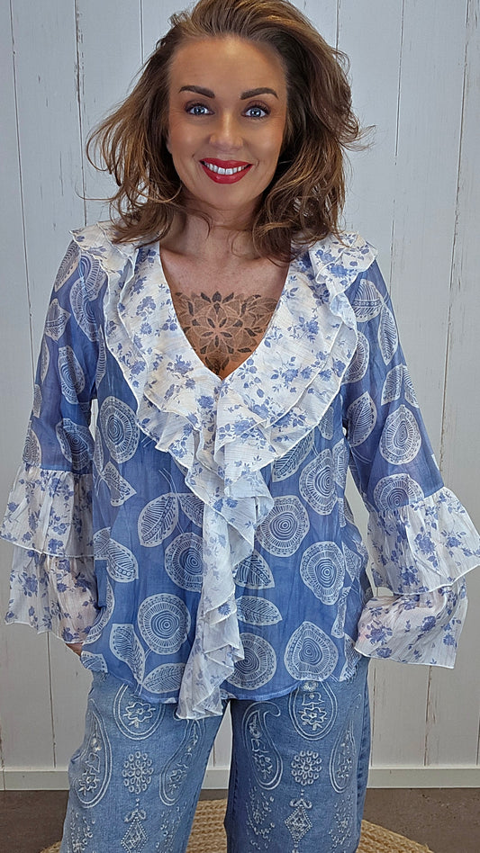 Astrid volangbluse blå