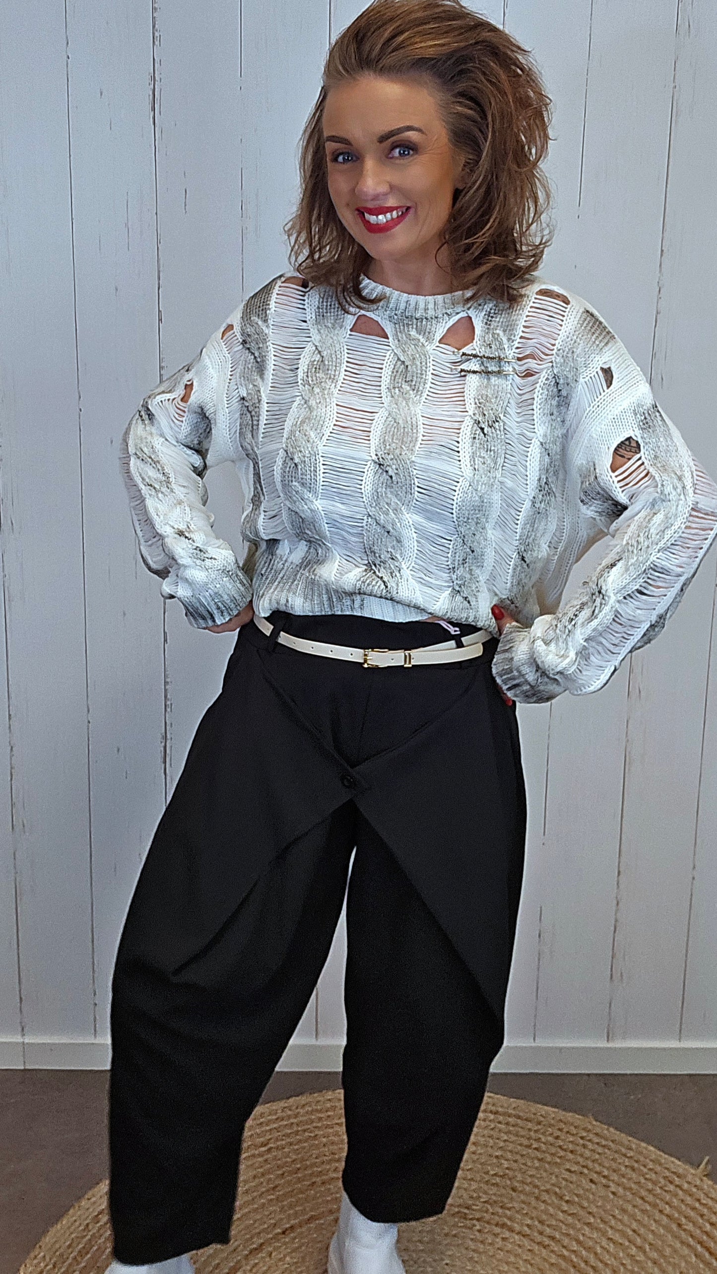 Sandy kort genser creme