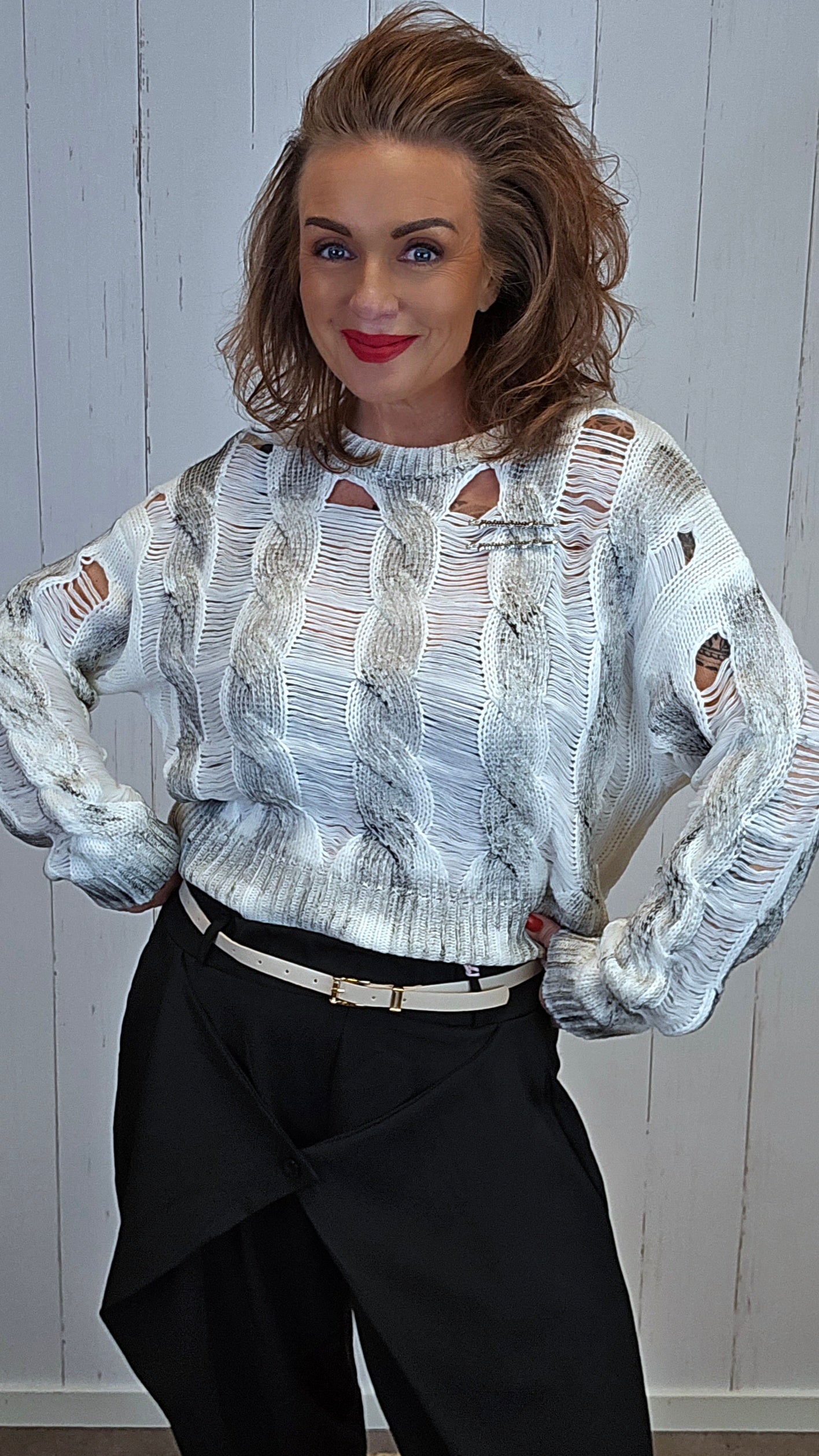 Sandy kort genser creme