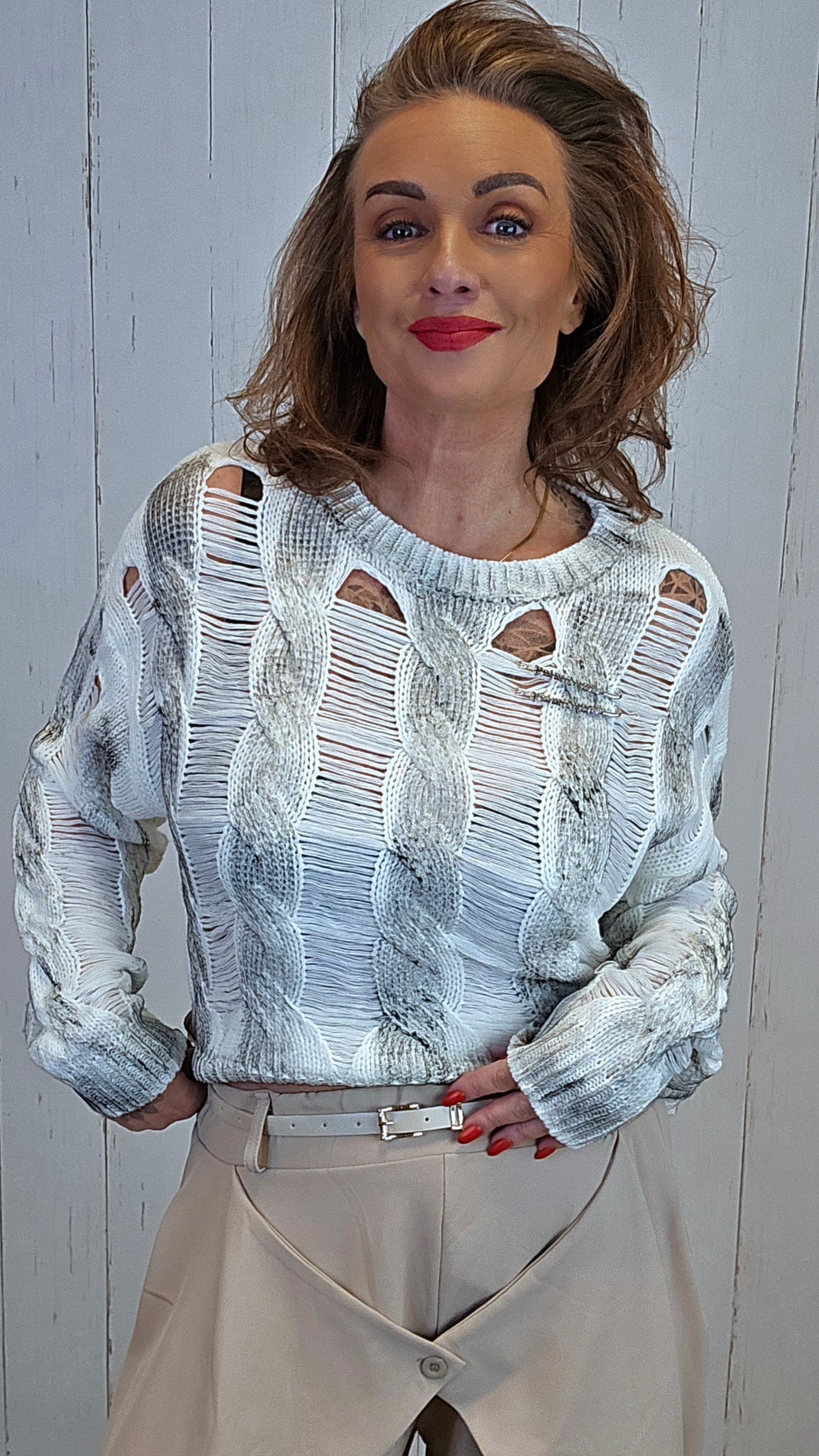 Sandy kort genser creme