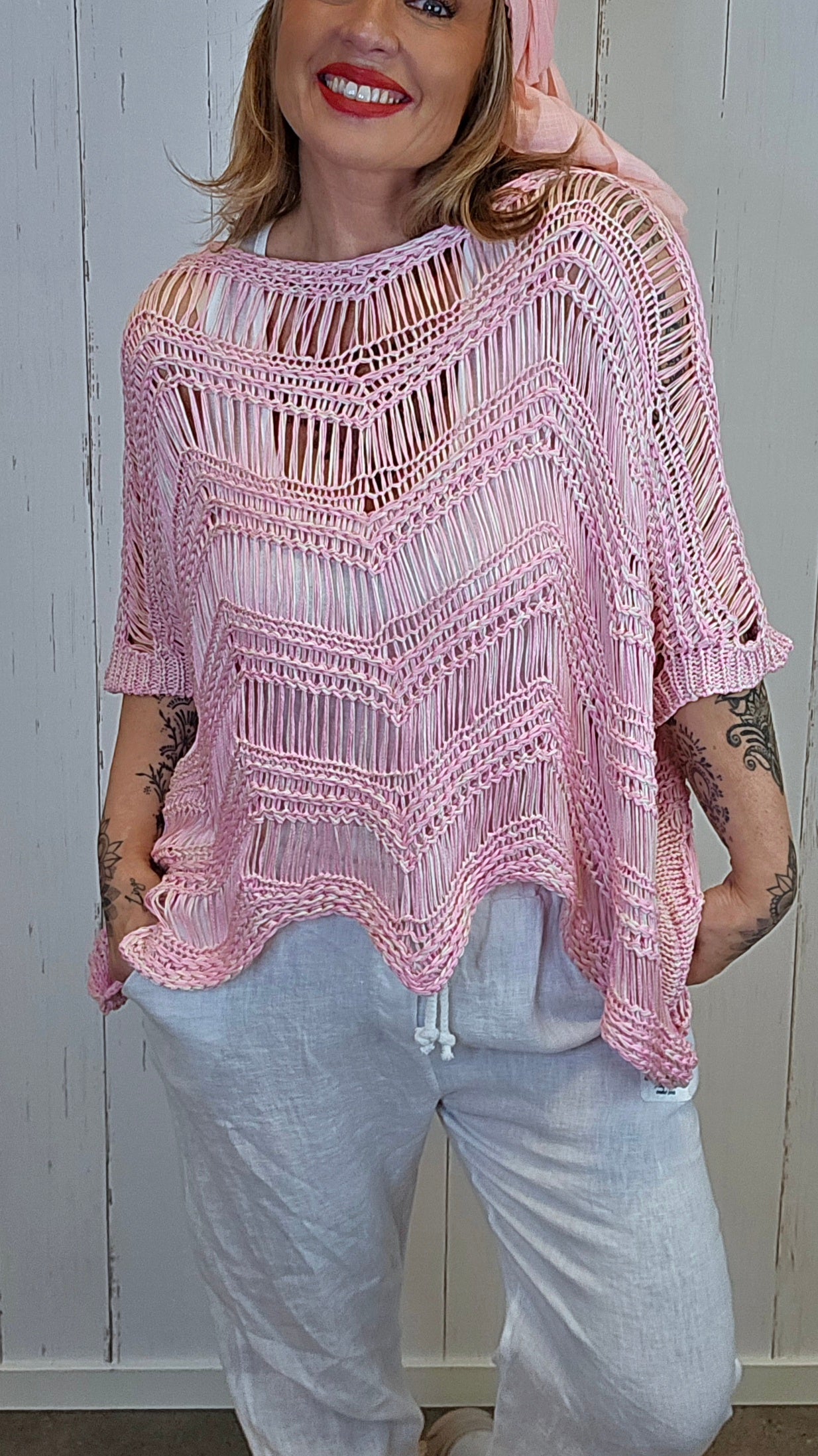 Natacha heklet ponchogenser rosa