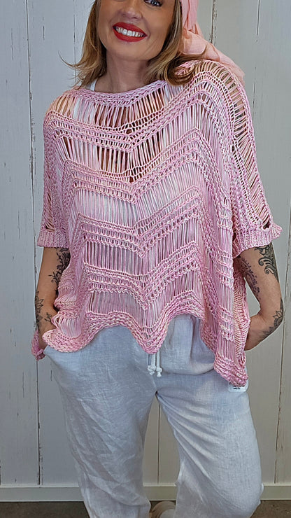 Natacha heklet ponchogenser rosa