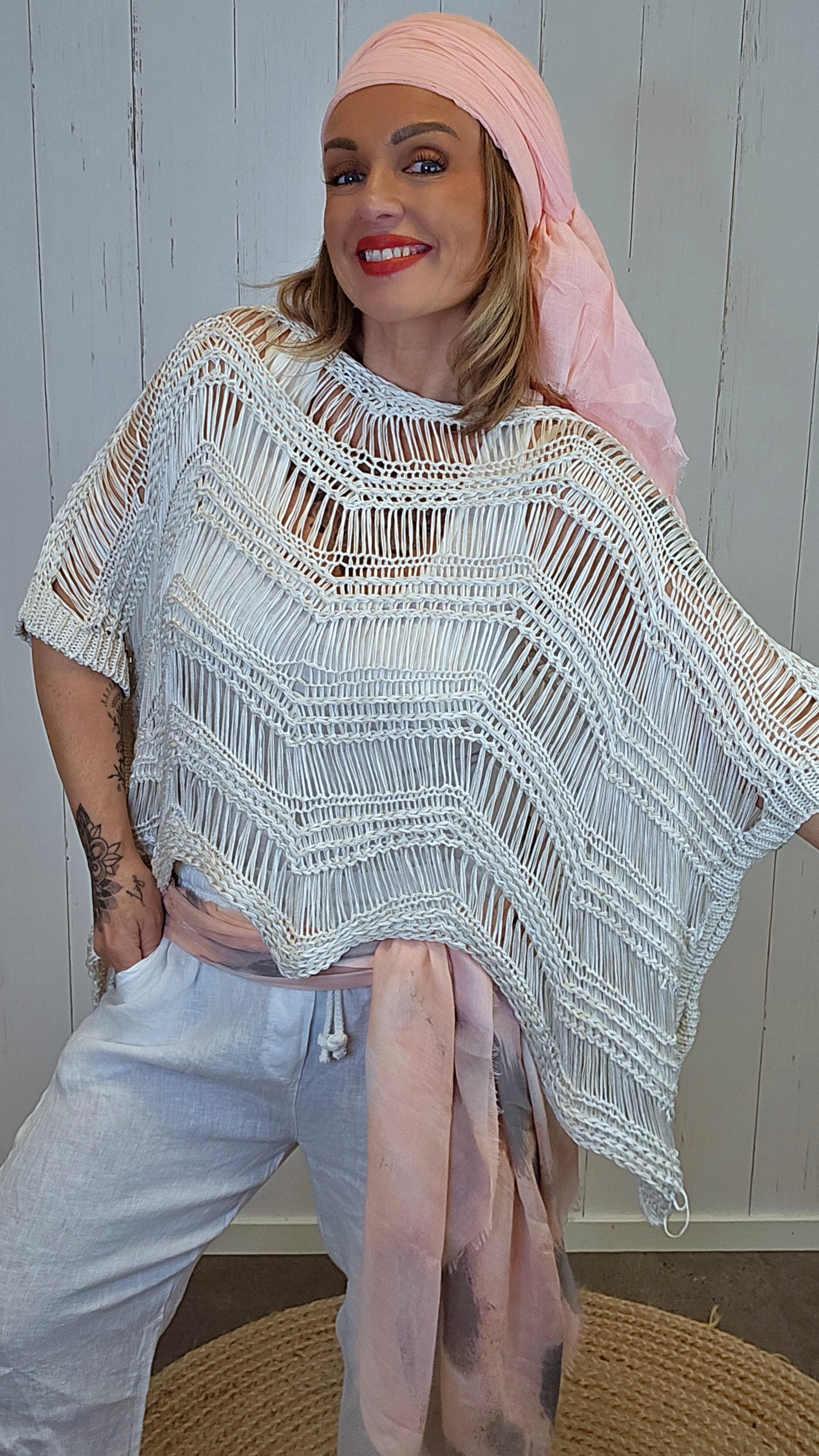 Natacha heklet ponchogenser beige