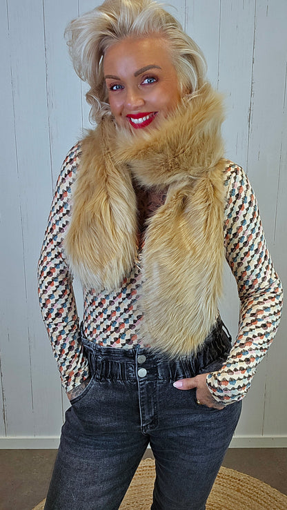 Brenda sjal med pels camel