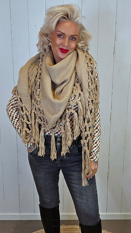 Lise Trekantskjerf med Frynser camel