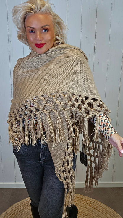 Lise Trekantskjerf med Frynser camel