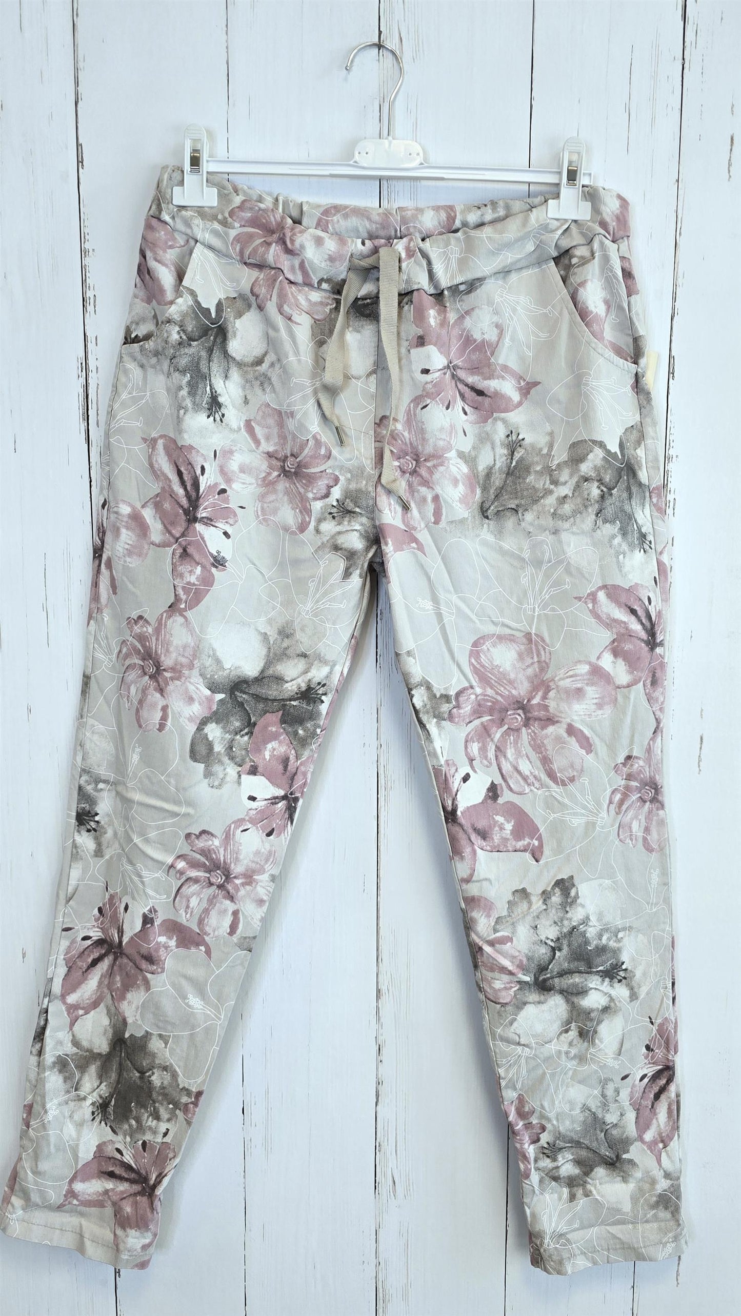 Camile blomsterbukse beige