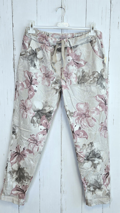 Camile blomsterbukse beige