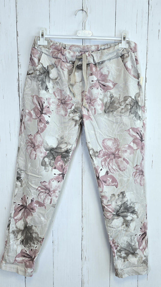 Camile blomsterbukse beige