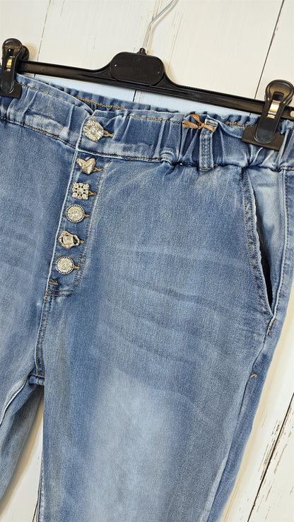 Hayley lys jeans med dekor knapper