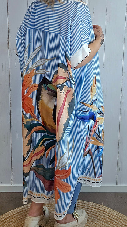 Emilie skjortekjole med striper og print