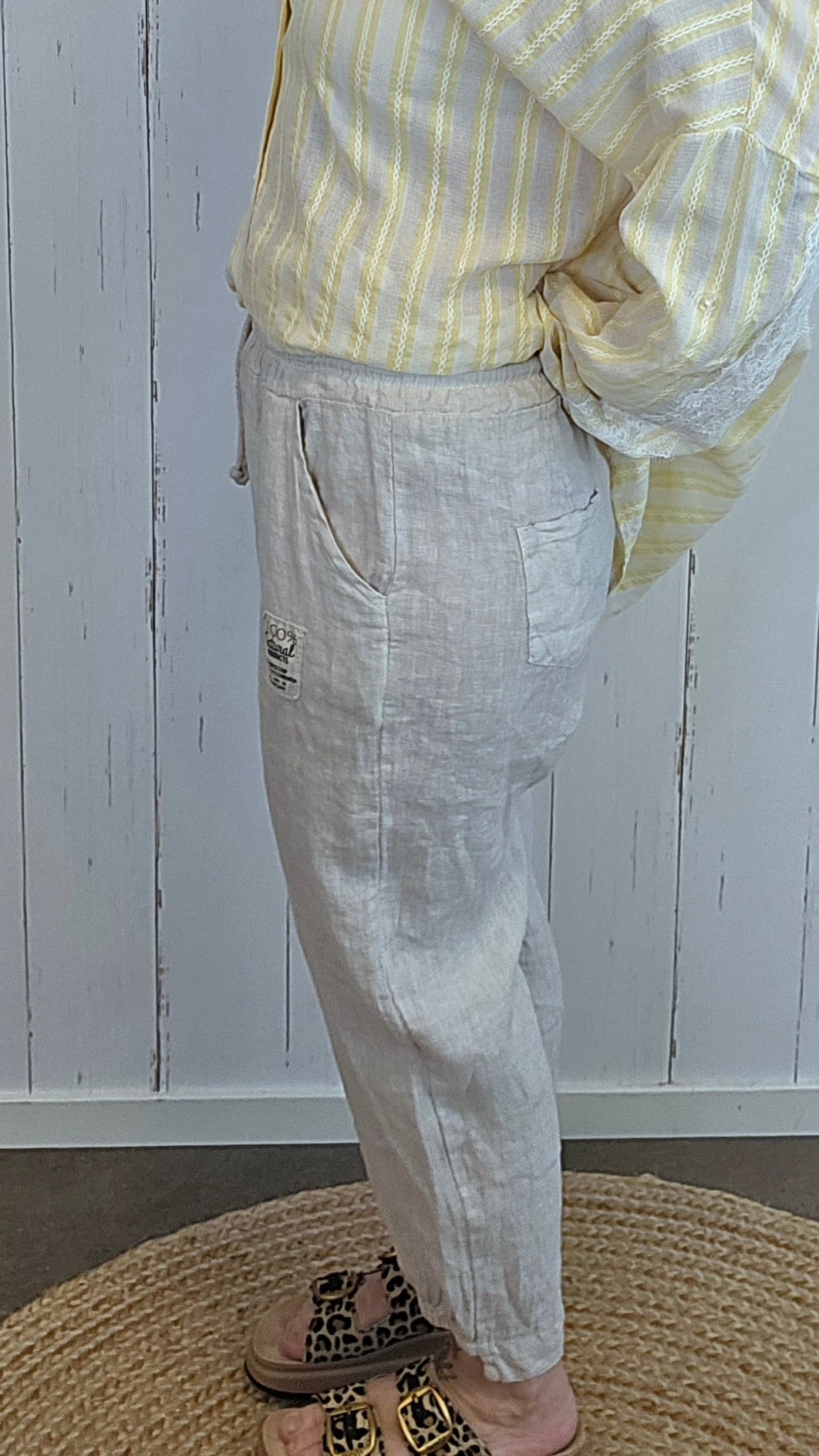 Ginny linbukse med strikk beige