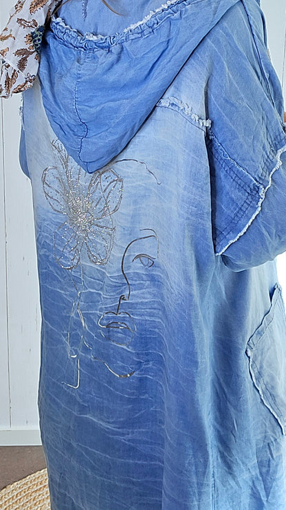 Denimlook Jakke med Hette