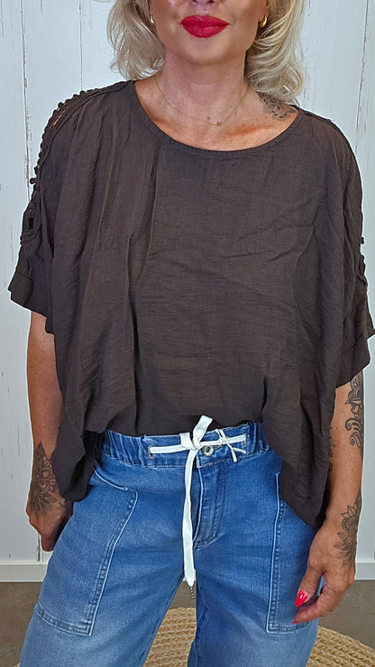 PonchoTopp med Åpne Skuldre brun