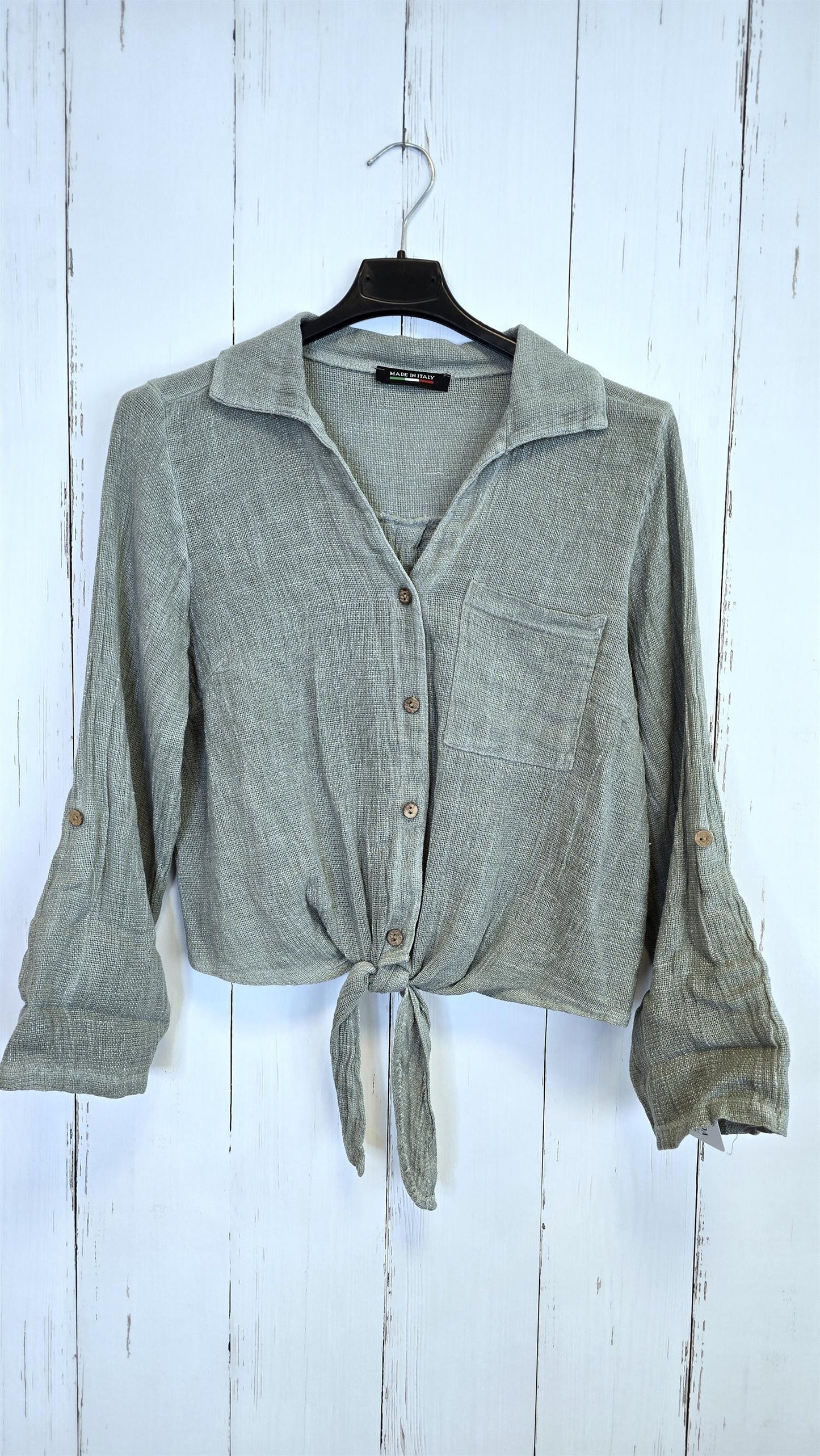 Hanna linskjorte med knyting kaki