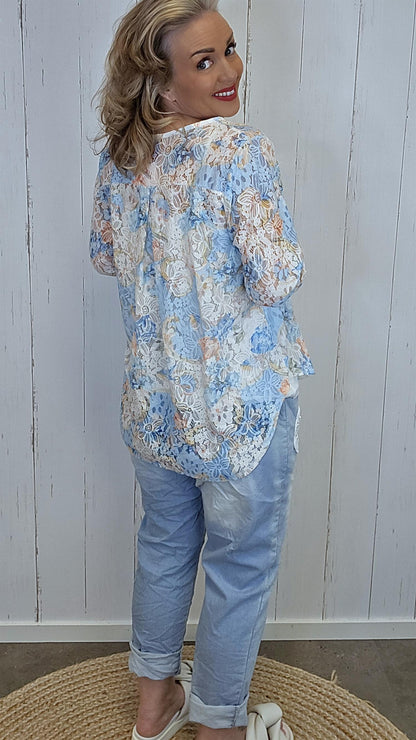 Celine lace topp blå