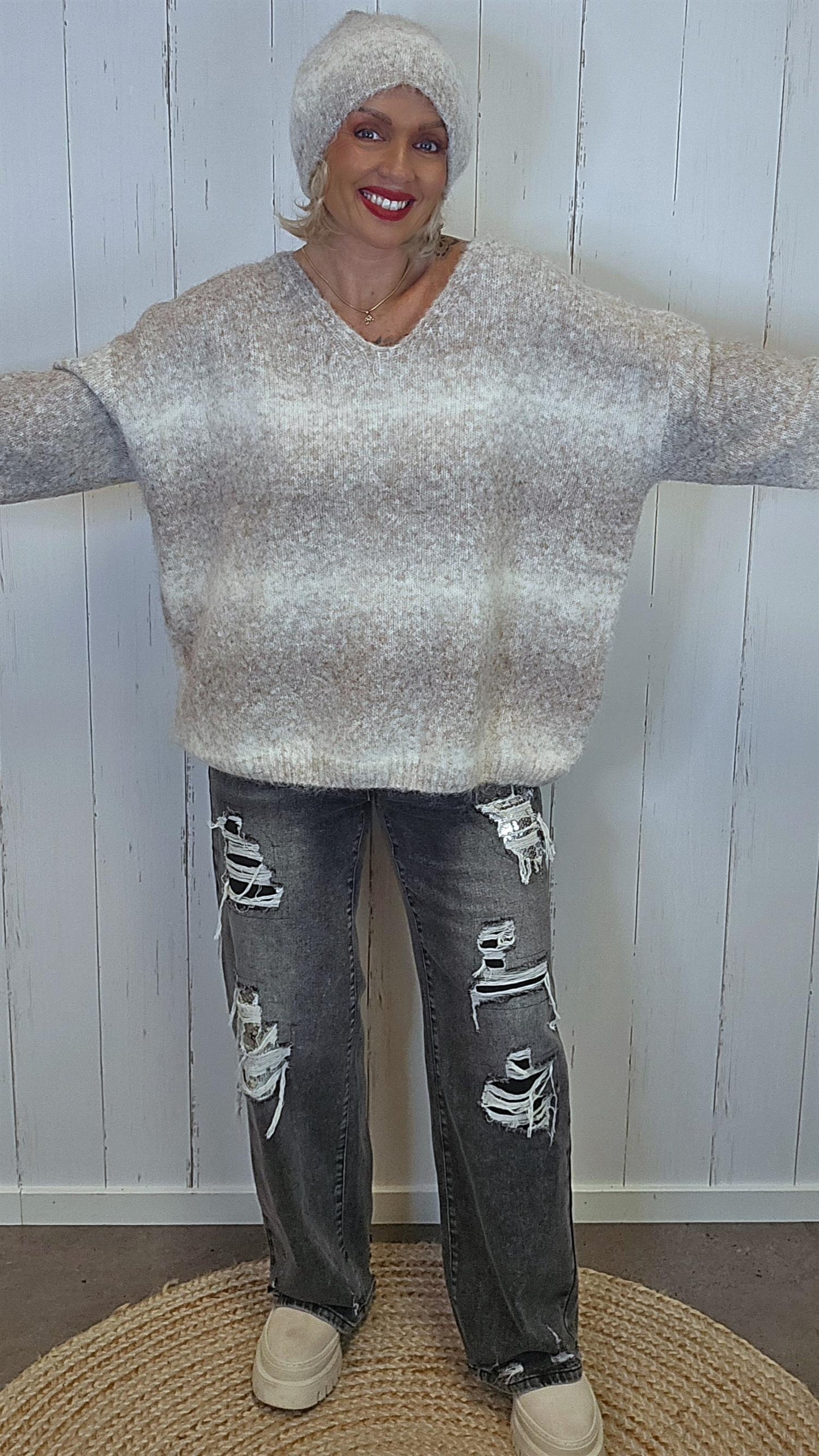 Nora strikket genser beige