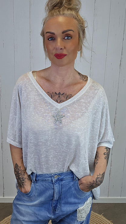 Oversized stjerne topp beige