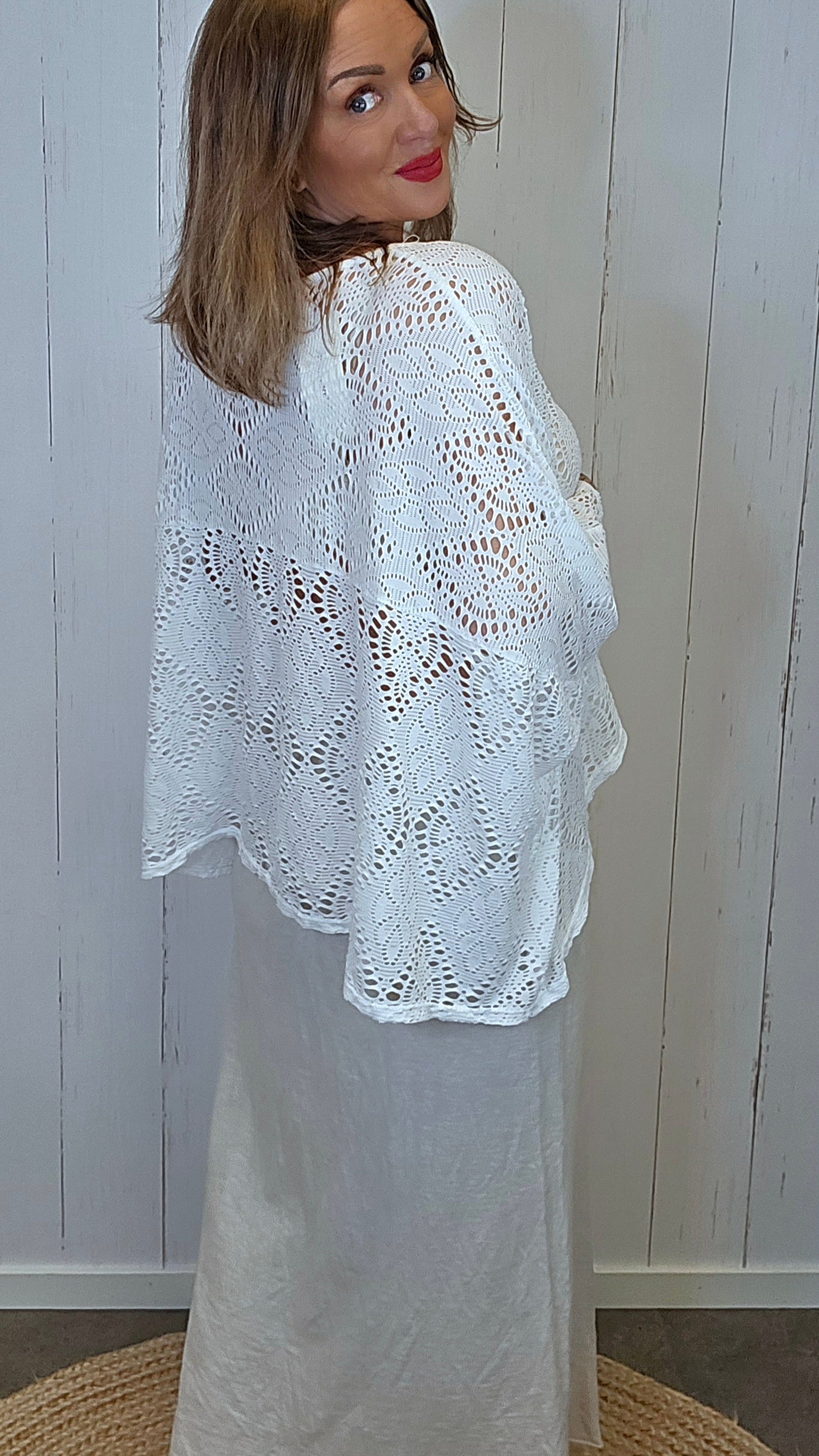 Eline poncho topp blonde Hvit
