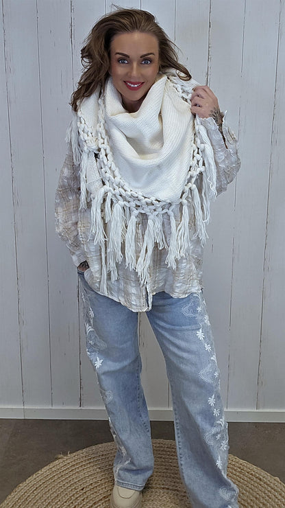 Lise Trekantskjerf med Frynser Creme