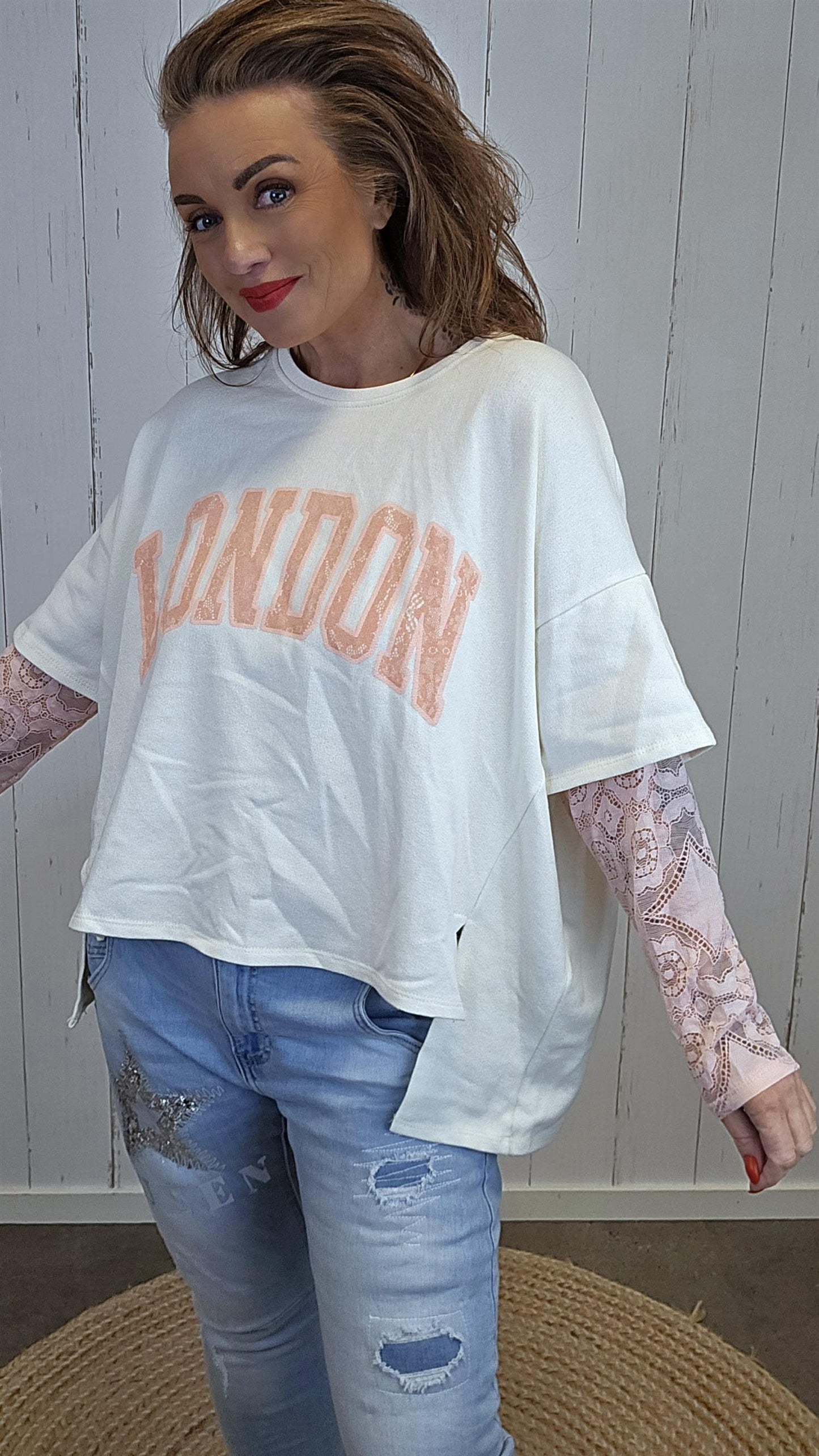 Birka oversized topp hvit/rosa