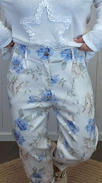 Nora blomsterbukse blå