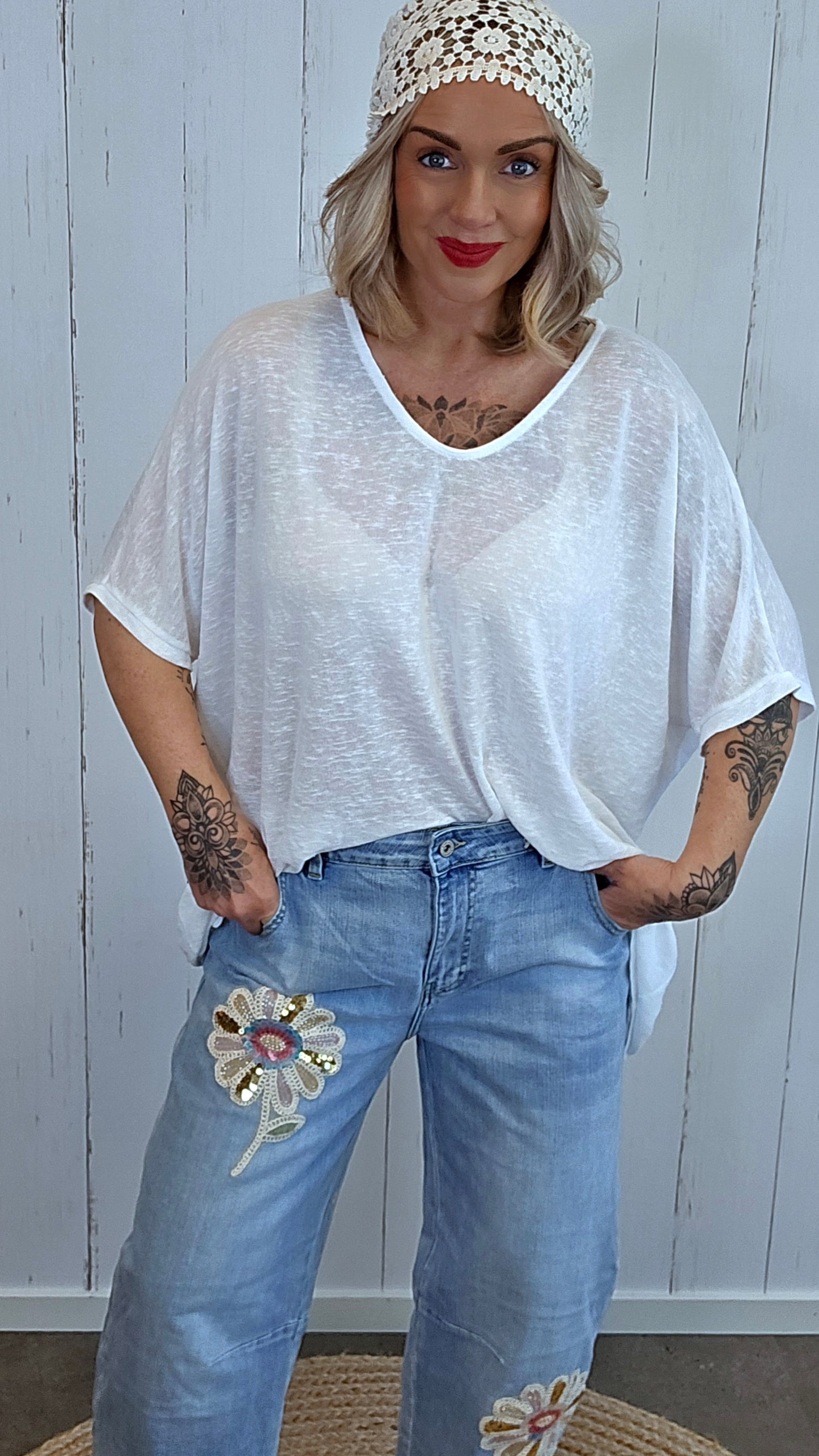 Catty oversized topp Hvit