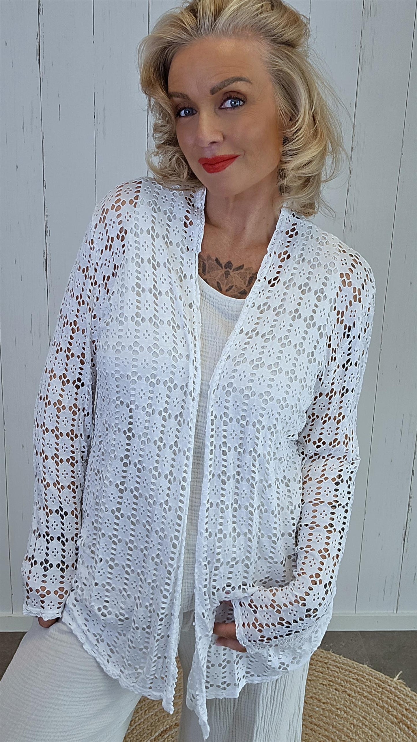Leora lang blondecardigan hvit
